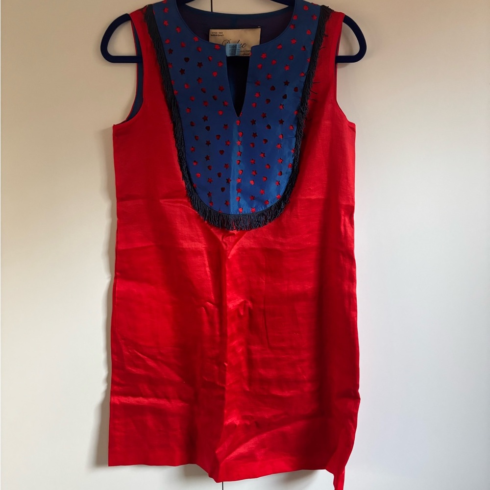 Silk Mini Dress in Red and Blue